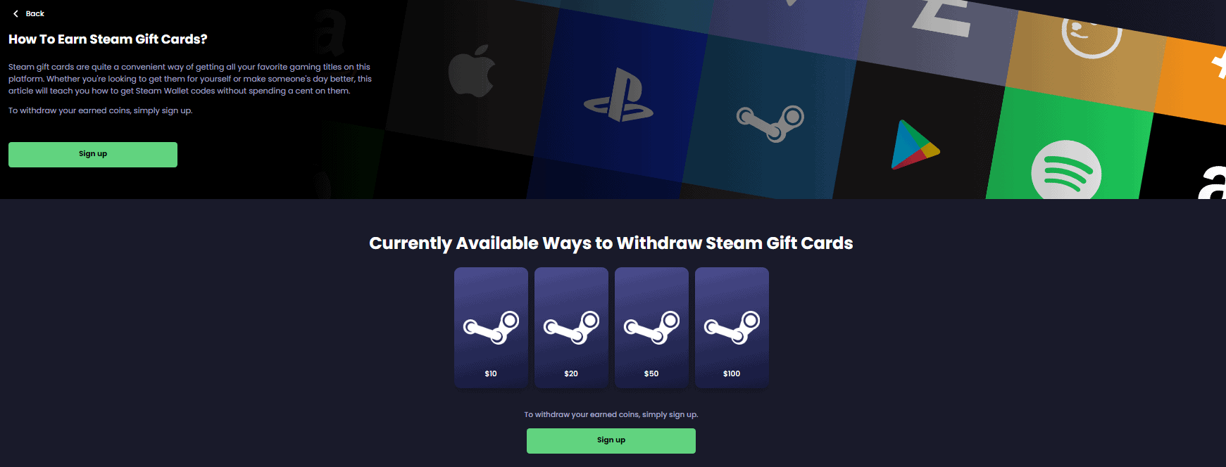 Steam gift cards offered on Freecash