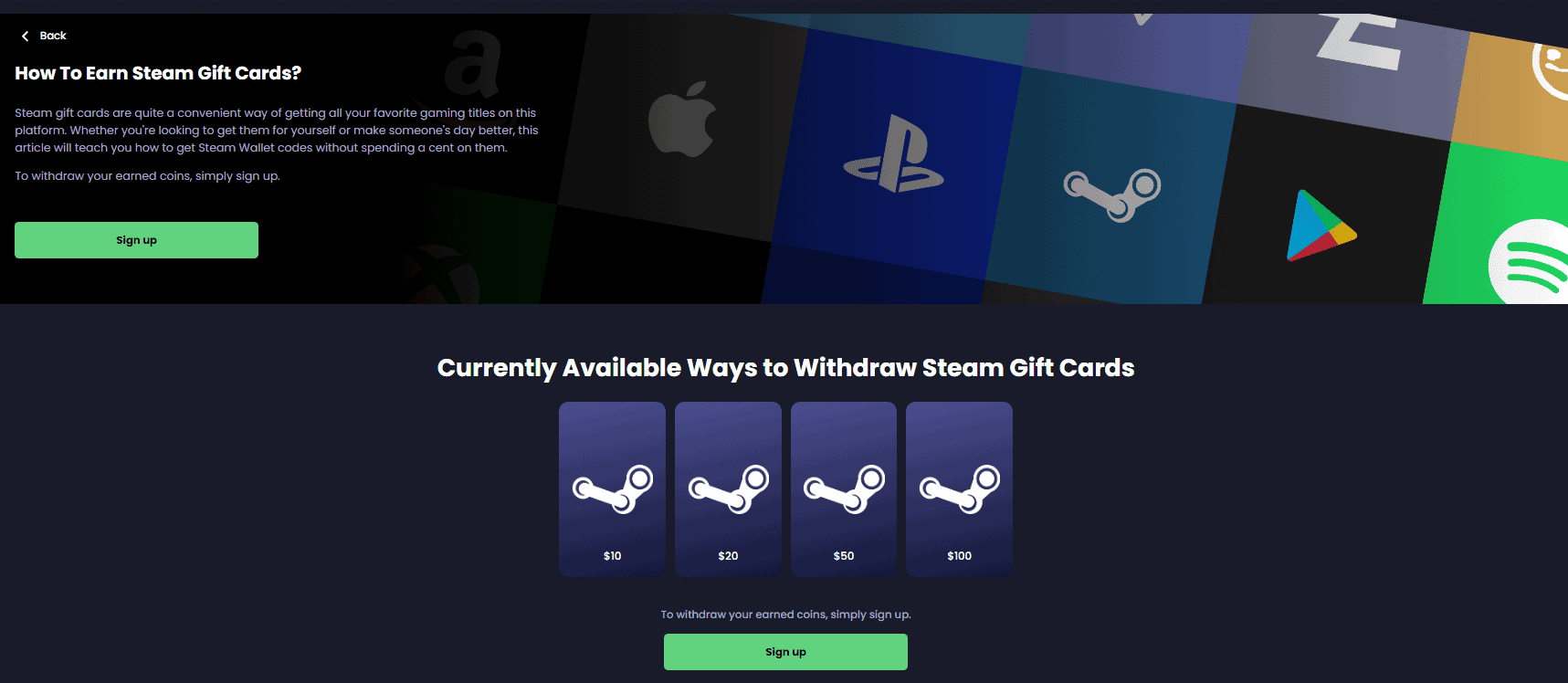 Freecash Steam Gift Cards