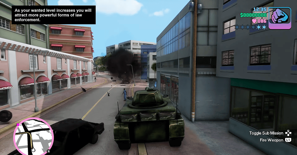 One of the most popular GTA Vice City cheats - PANZER, which spawns the tank