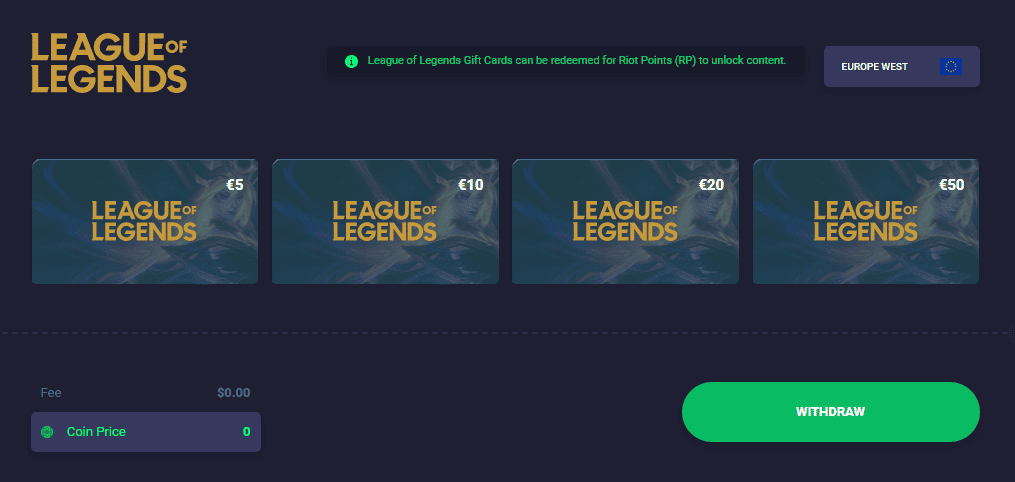 League of Legends gift cards