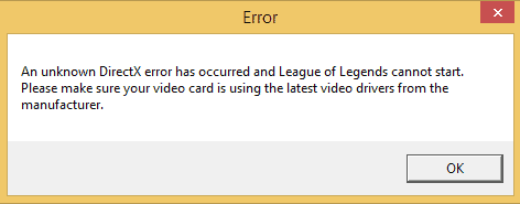 League of Legends DirectX error message