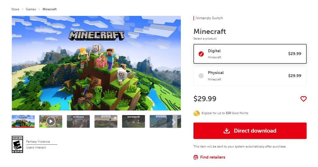 Minecraft premium account for Nintendo Switch