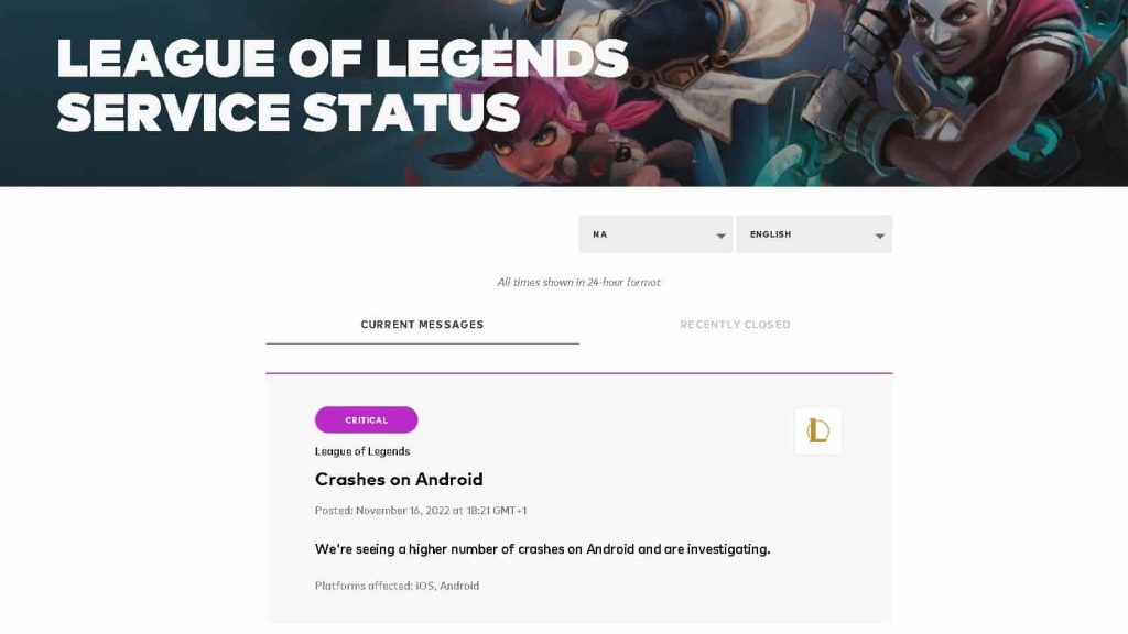 League of Legends Server Service Status
