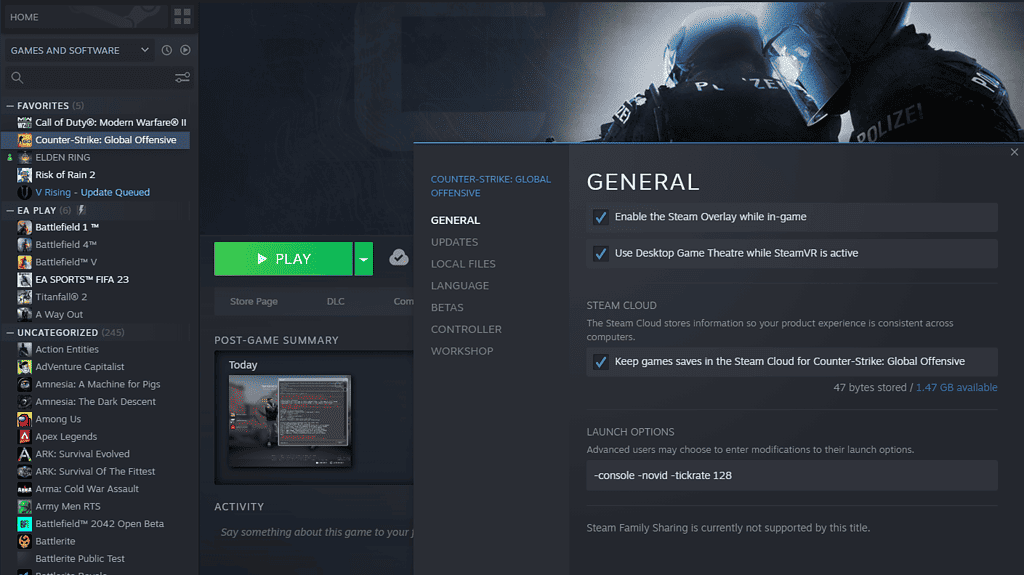 CS:GO Launch Commands in Steam