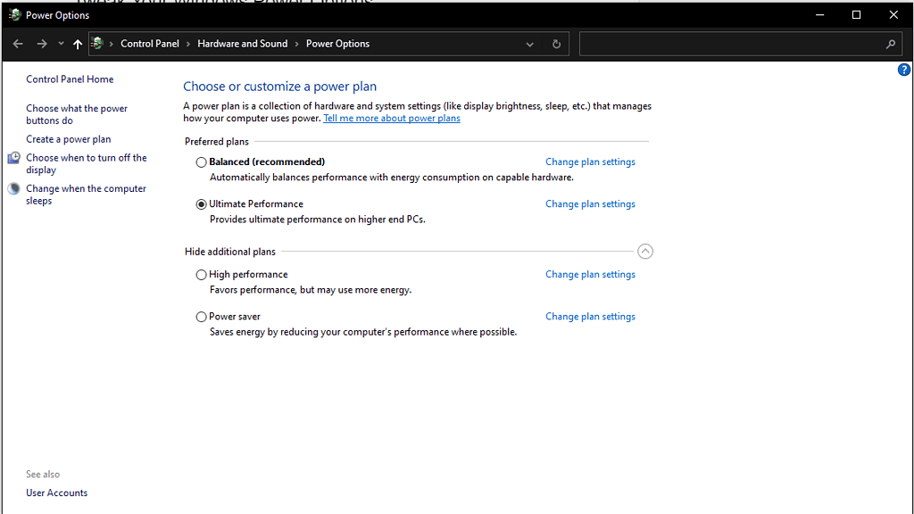 Windows 10 Power Plan Settings 