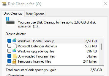 Disk cleanup on PC