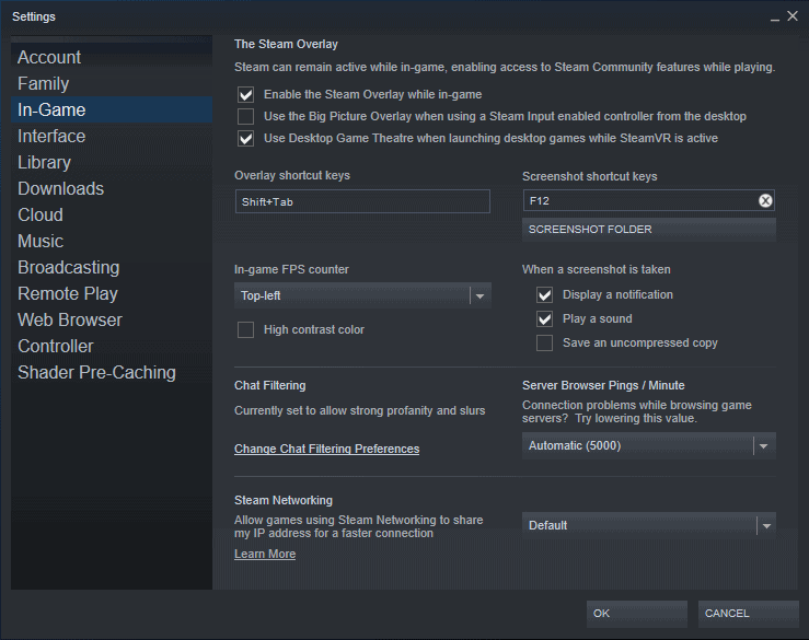 Steam In-Game Overlay Settings