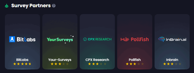 Survey partners on Freecash