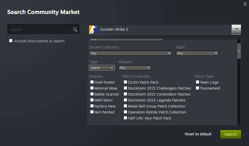 CS2 Steam Marketplace Search