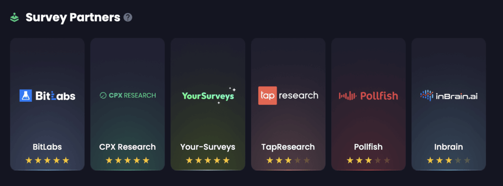 Freecash survey partners