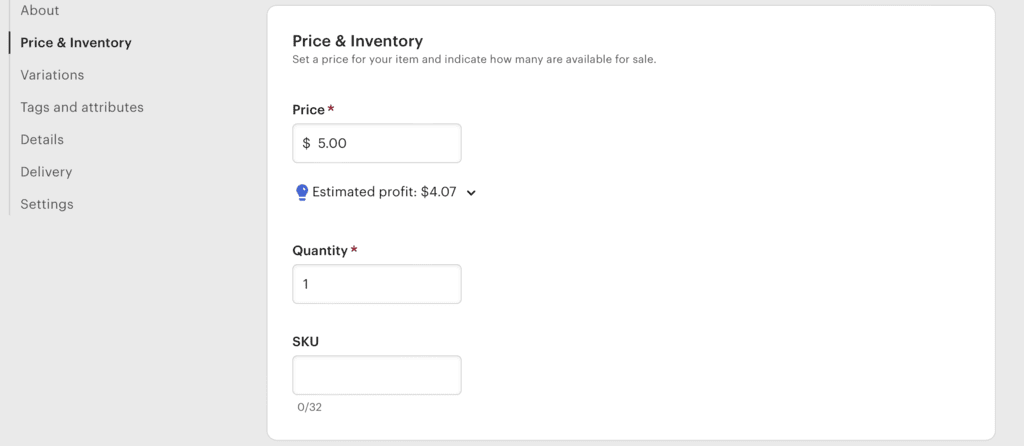 Etsy store price 